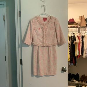 Lilly Pulitzer pink/white tweed dress and jacket with pearls 00